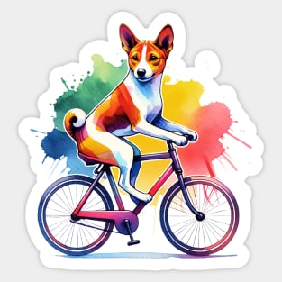 Watercolor Basenji Biking Sticker